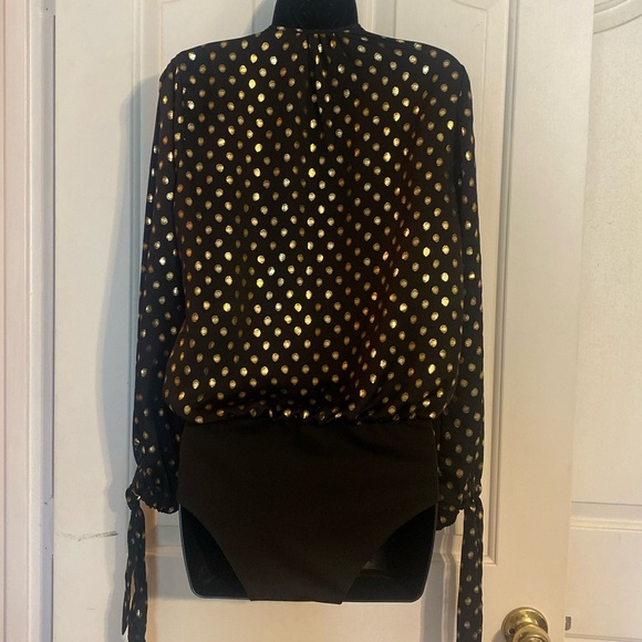 “ZARA” Gold Polka Dot Wrap Blouse BodySuit - Picture 10 of 16